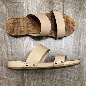 Restricted Beige Double Strap Sandals with Silver stud Detail Size 7.5